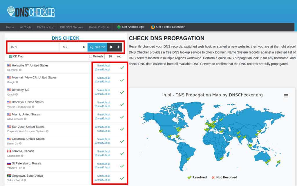 Jak sparawdzić rekord MX w DNS checker?