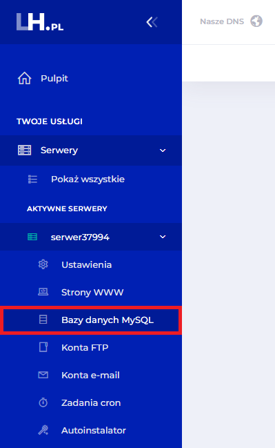 Menu serwera w LH.pl