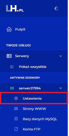Wejdź do ustawień serwera w LH.pl
