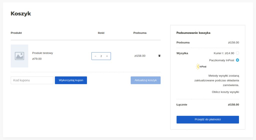 podgląd koszyka z wyborem sposobu dostawy