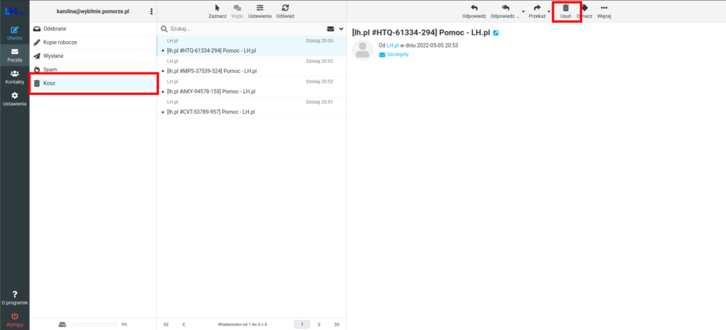 Jak usunąć wiadomości z kosza?