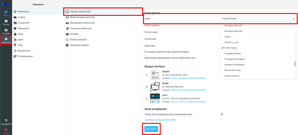 Jak zmienić język na webmailu?