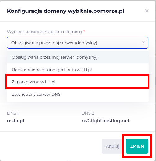 zmiana satatusu domeny