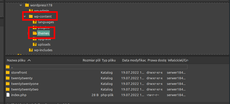 Wyłączenie motywu wordpressa - FTP.