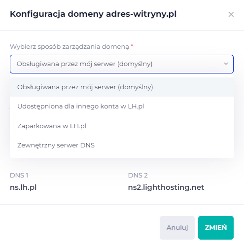 Zmiana sposobu konfiguracji domeny