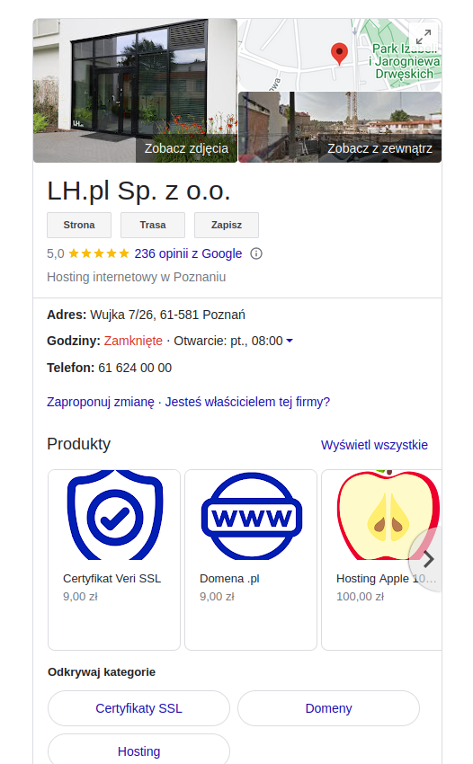 Google Moja Firma - wizytówka LH.pl