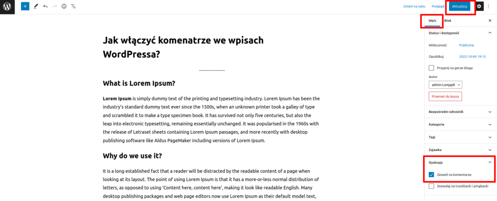 Jak włączyć komenatrze we wpisach WordPressa?