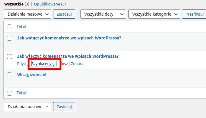 Szybka edycja wpisu w WordPressie