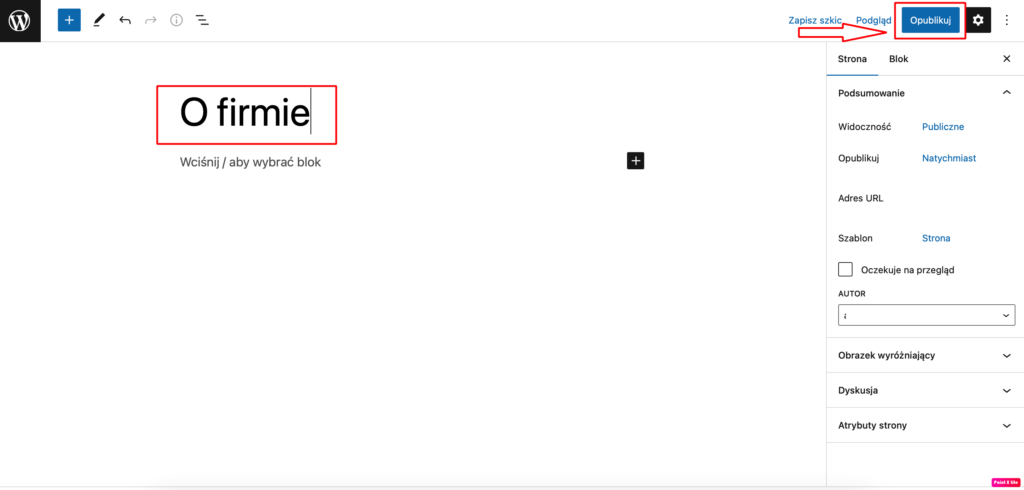 Publikowanie nowej podstrony w WP