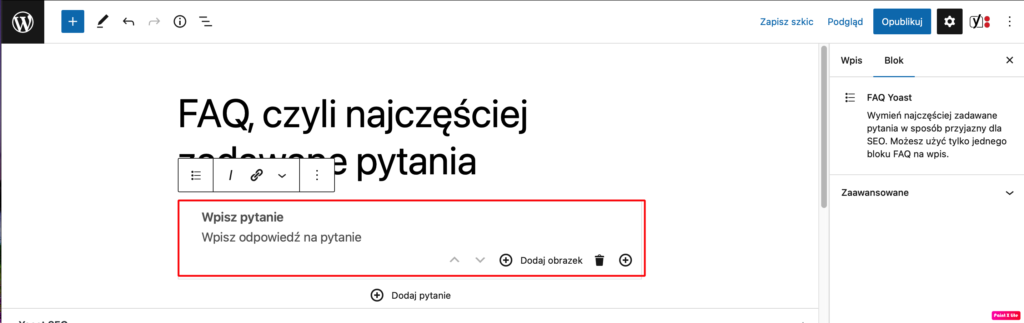 Dodanie listy pytań i odpowiedzi FAQ WordPress