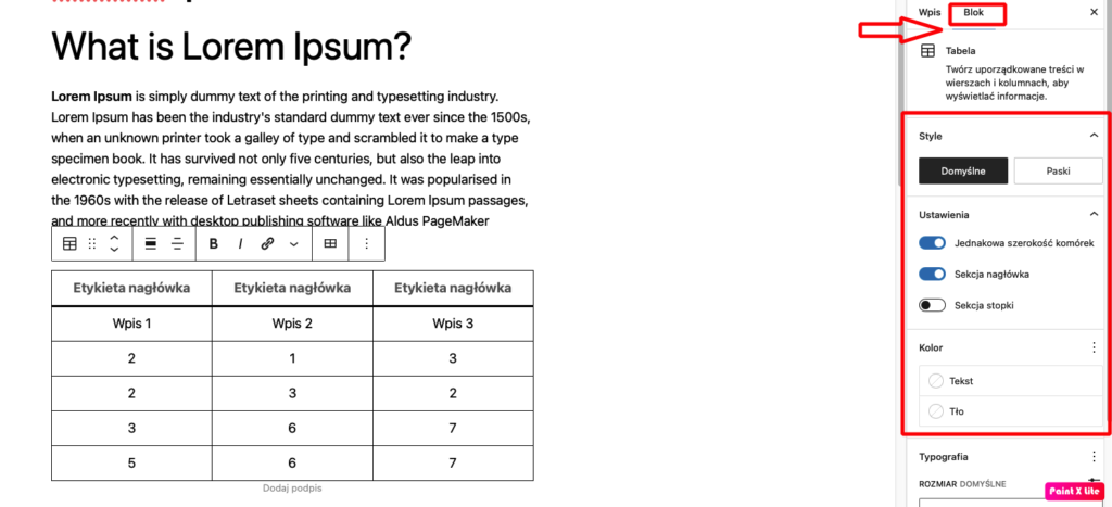 Formatowanie tabeli we wpisie WordPress