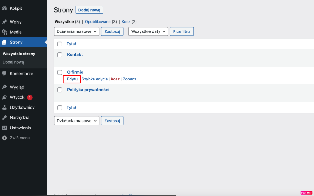 Edycja podstrony w WordPressie