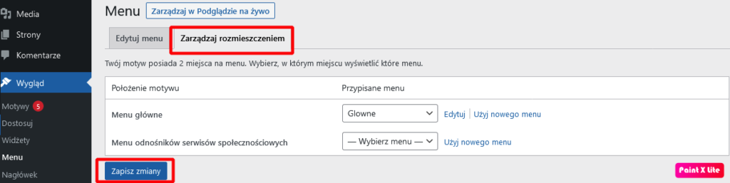 Zarządzanie rozmieszczeniem menu w wordpressie