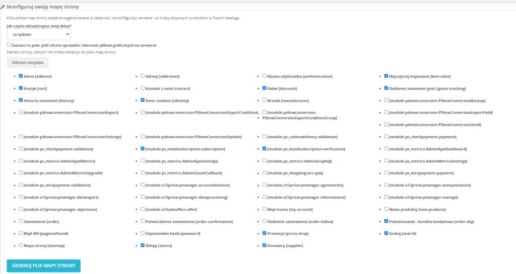 Mapa strony w PrestaShop