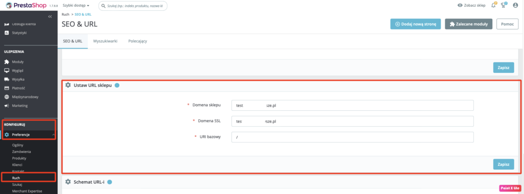 Jak zmienić adres strony (domenę) w panelu PrestaShop?