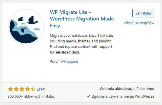 WP Migrate Lite - instalacja wtyczki