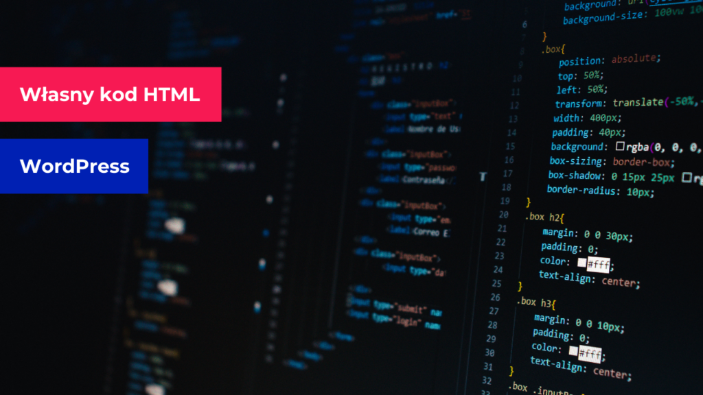 napis własny kod HTML na tle kodu komputerowego