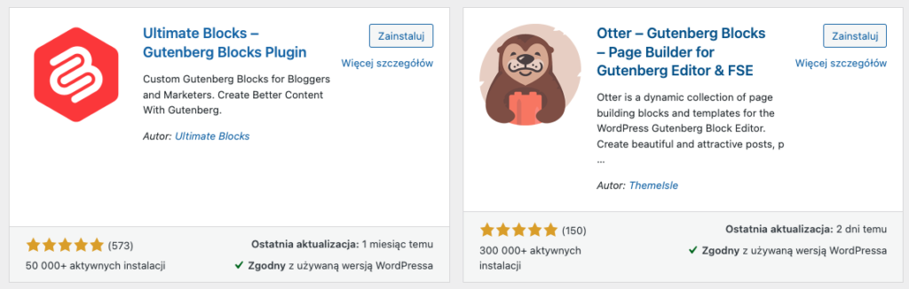 Przykłady wtyczek oferujących niestandardowe bloki Gutenberga dostępne w oficjalnym repozytorium wtyczek WordPress