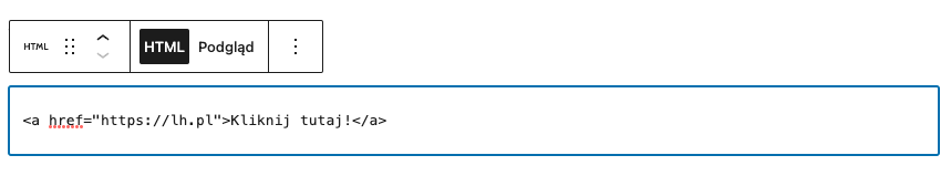 Kod HTML wprowadzony w bloku Własny HTML w WordPressie