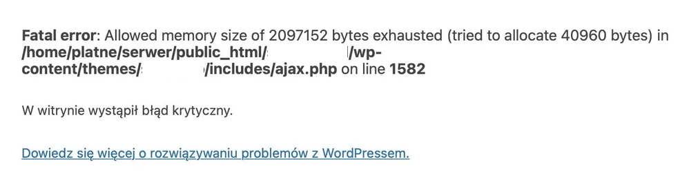 błąd "Fatal error: Allowed memory size of X bytes exhausted" w WordPressie