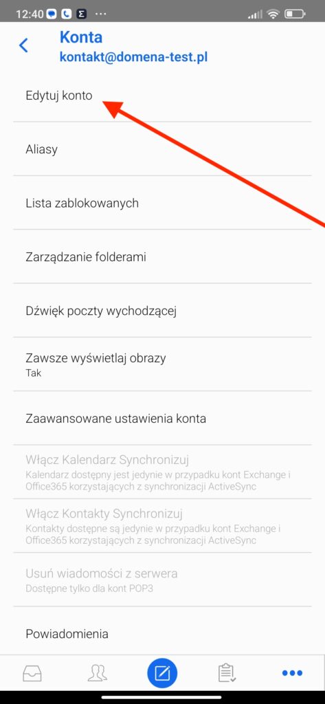 okno ustawień aplikacji mobilnej bluemail