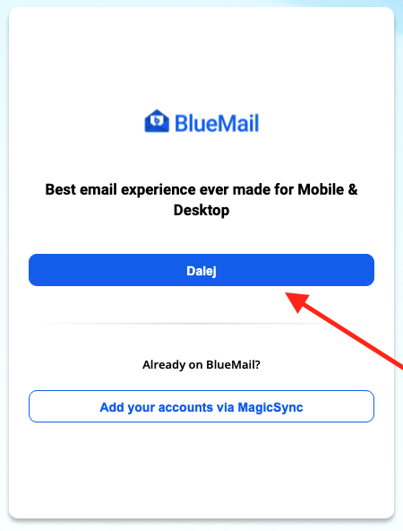 ekran powitalny aplikacji bluemail
