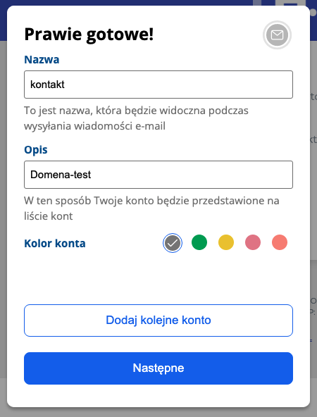 ekran ustawień konta w aplikacji bluemail