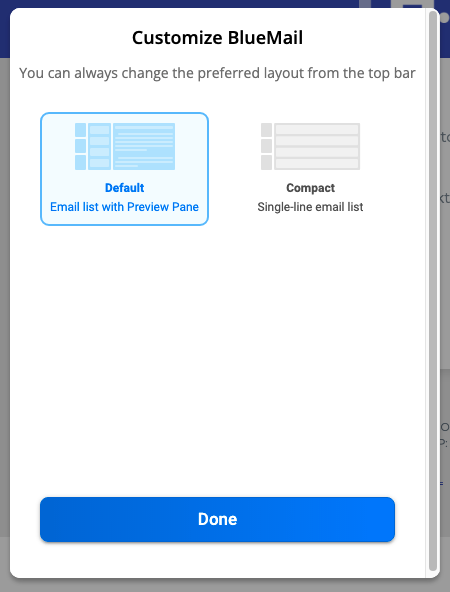 ekran ustawień aplikacji w aplikacji bluemail