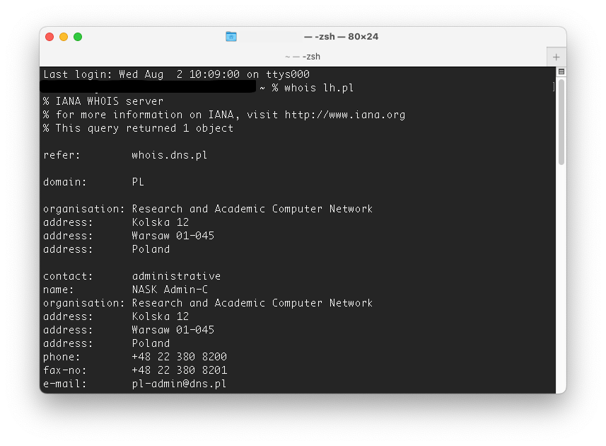 komenda whois terminal