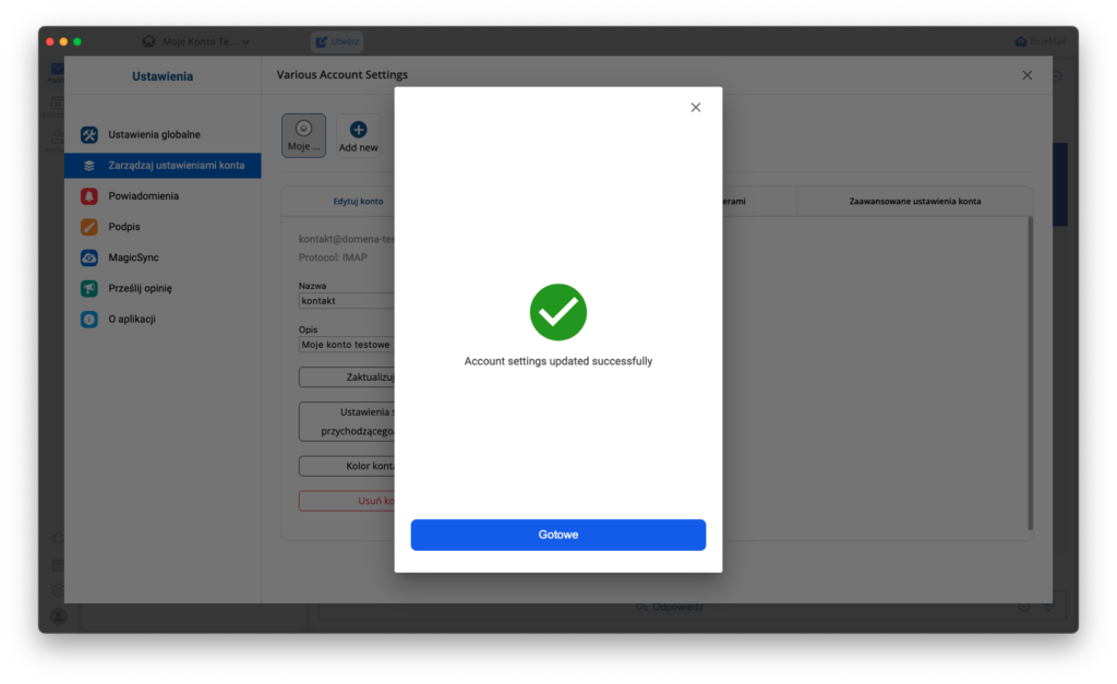 potwierdzenie zmiany ustawień bluemail