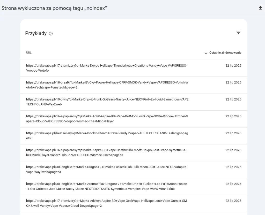 noindex, prestashop pod seo